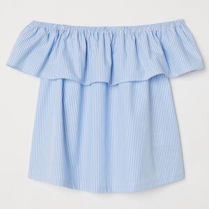 H&M Off The Shoulder 100% Cotton Lightweight Striped Blouse NWT